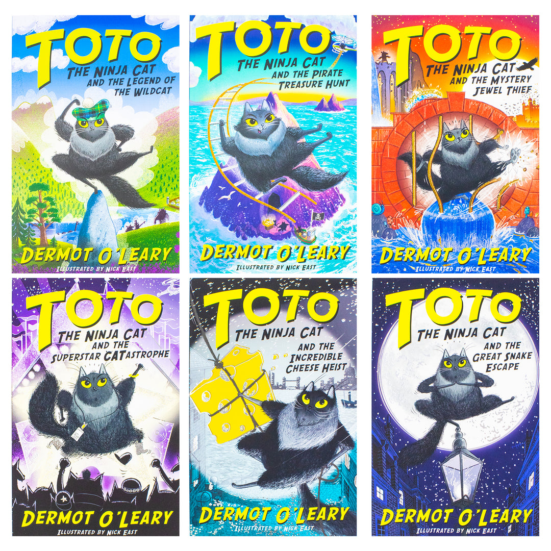 Toto the Ninja Cat Series by Dermot O'Leary 6 Books Collection Set (Mystery Jewel Thief, Legend of the Wildcat, Great Snake Escape, Incredible Cheese Heist, Superstar Catastrophe and Pirate Treasure Hunt) | Paperback