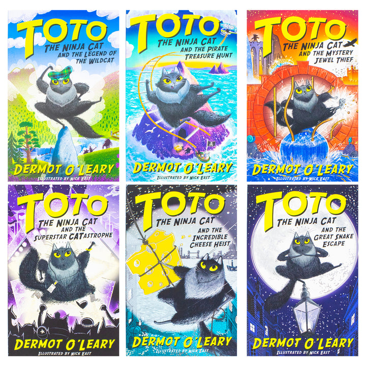 Toto the Ninja Cat Series by Dermot O'Leary 6 Books Collection Set (Mystery Jewel Thief, Legend of the Wildcat, Great Snake Escape, Incredible Cheese Heist, Superstar Catastrophe and Pirate Treasure Hunt) | Paperback
