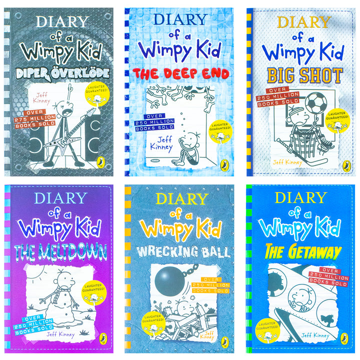 Diary of a Wimpy Kid (Book 12-17) 6 Books Collection Set (The Getaway, The Meltdown, Wrecking Ball, The Deep End, Big Shot & Diper Överlöde
