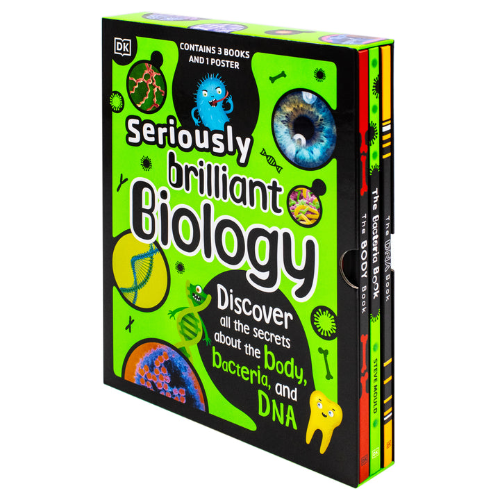 DK Seriously Brilliant Biology 3 books set by Steve Mould (The DNA Book, The Bacteria Book, The Body Book) | Hardback