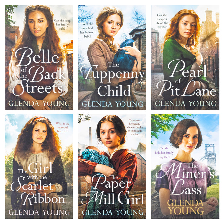 Glenda Young 6 Books Collection Set (The Paper Mill Girl, Belle of the Back Streets, The Tuppenny Child, Pearl of Pit Lane, The Girl with the Scarlet Ribbon, The Miner's Lass)