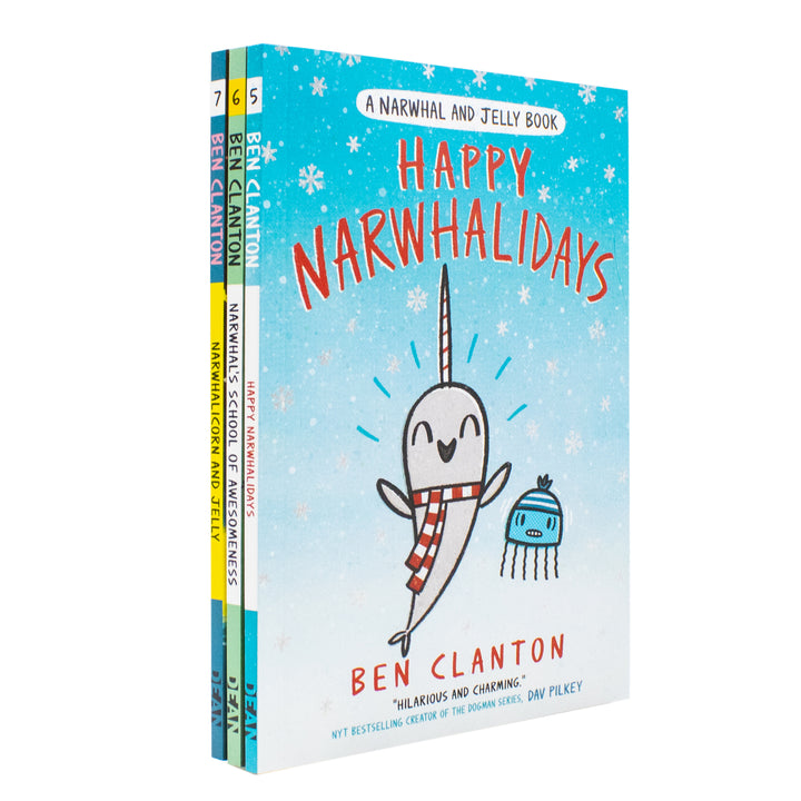 Narwhal and Jelly Series 3 Books Collection Set by Ben Clanton (Narwhalicorn and Jelly, School of Awesomeness, Happy Narwhalidays)