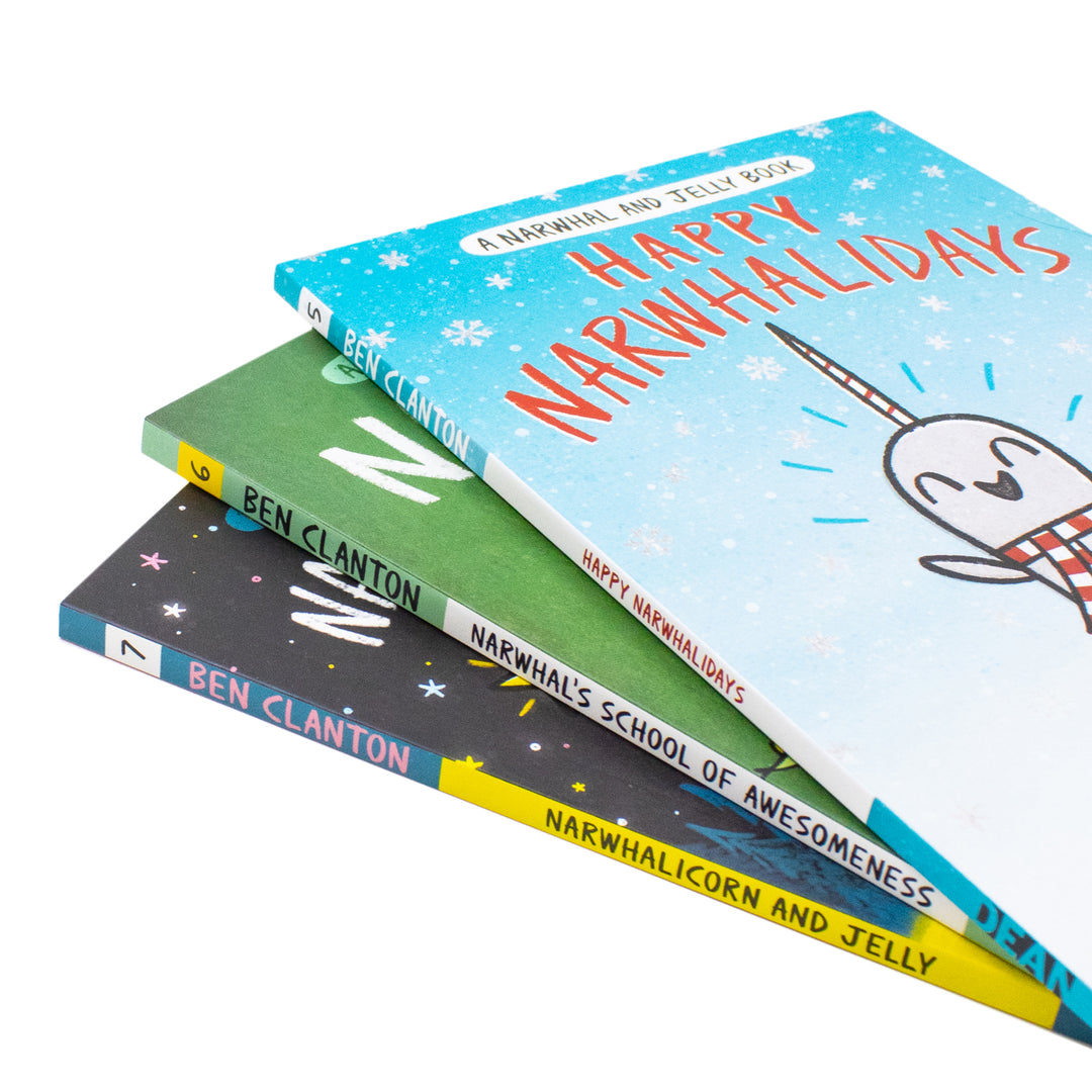 Narwhal and Jelly Series 3 Books Collection Set by Ben Clanton (Narwhalicorn and Jelly, School of Awesomeness, Happy Narwhalidays)