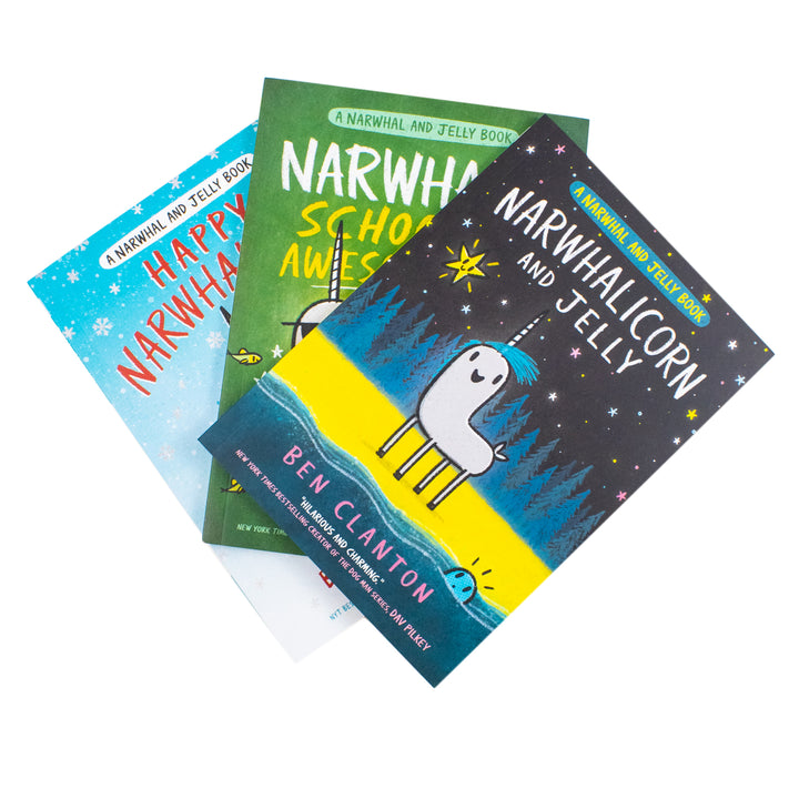 Narwhal and Jelly Series 3 Books Collection Set by Ben Clanton (Narwhalicorn and Jelly, School of Awesomeness, Happy Narwhalidays)