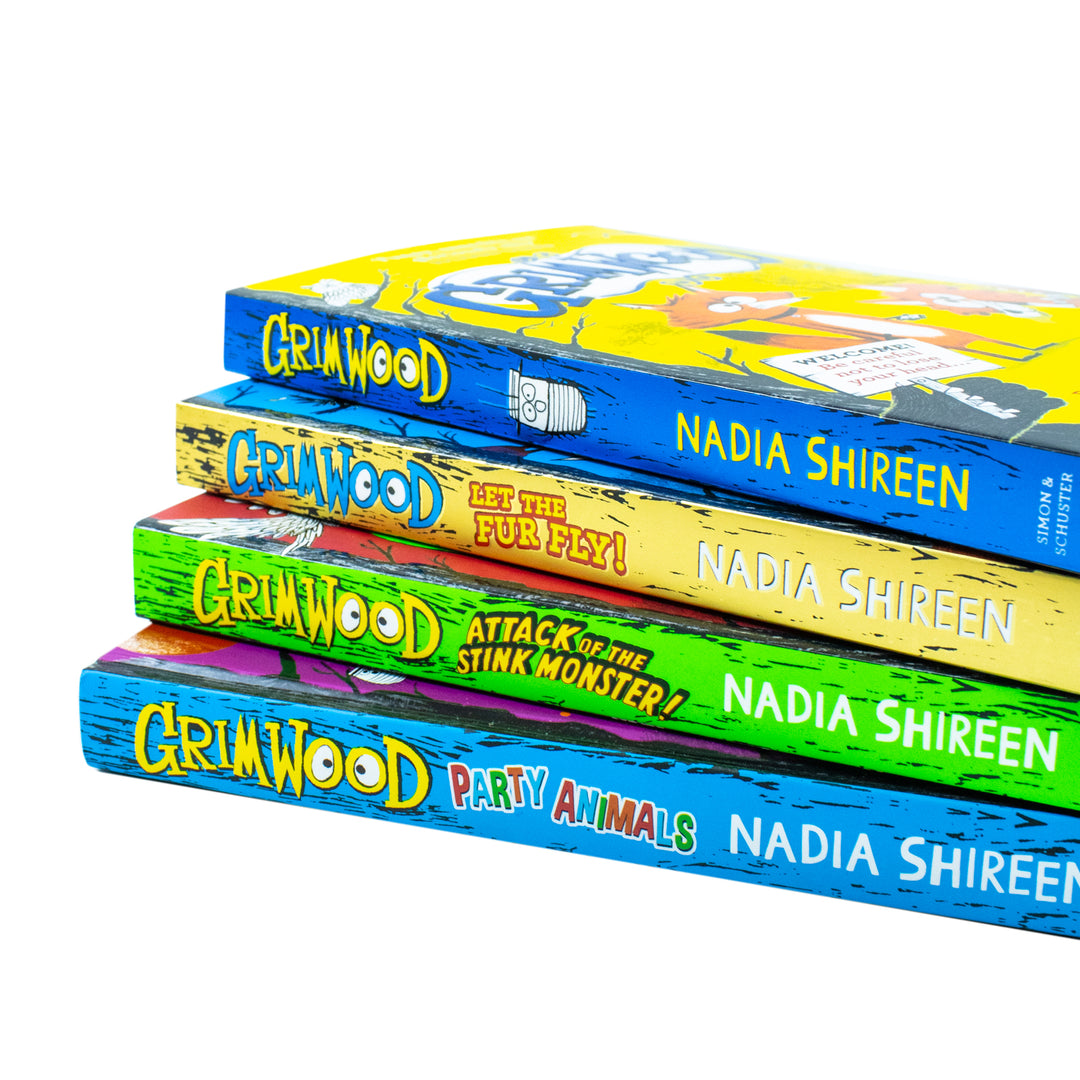 Grimwood Series 4 Books Collection Set by Nadia Shireen (Grimwood, Grimwood: Let The Fur Fly!, Grimwood: Attack of the Stink Monster!, Grimwood: Party Animals [Hardcover])