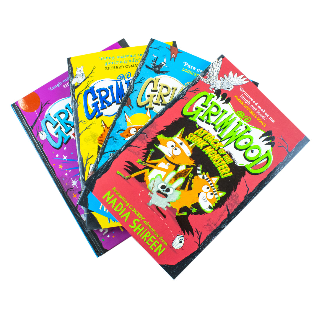 Grimwood Series 4 Books Collection Set by Nadia Shireen (Grimwood, Grimwood: Let The Fur Fly!, Grimwood: Attack of the Stink Monster!, Grimwood: Party Animals [Hardcover])