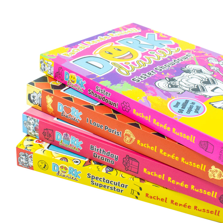 Dork Diaries Collection 4 Books Set (Volume 13-16) By Rachel Renee Russell (Birthday Drama!, Spectacular Superstar, I Love Paris!, Sister Showdown!)