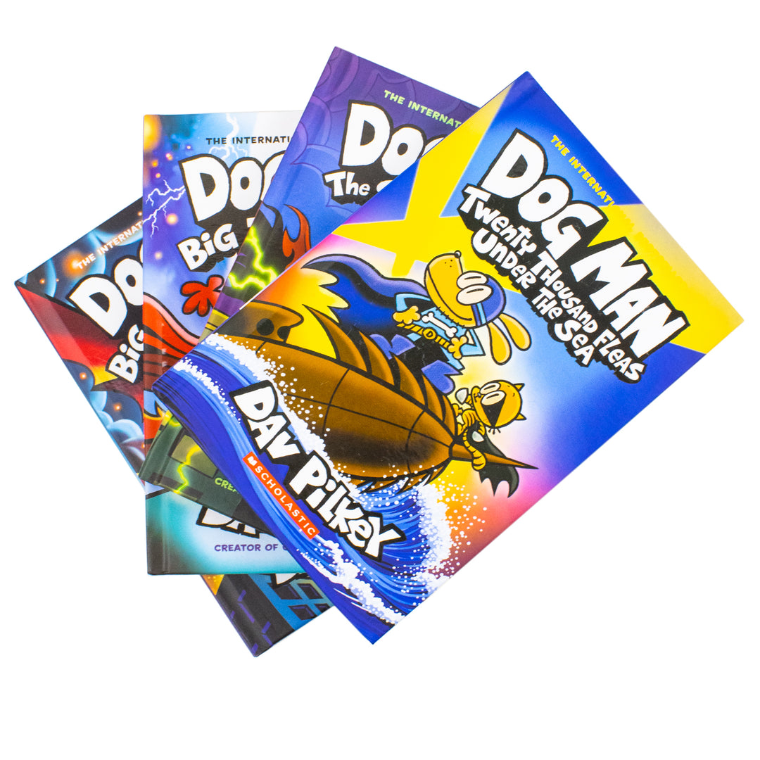 Dog Man Series 11-14 Collection 4 Books Set By Dav Pilkey (Twenty Thousand Fleas Under the Sea, The Scarlet Shedder, Big Jim Begins, Big Jim Believes) | Hardcover