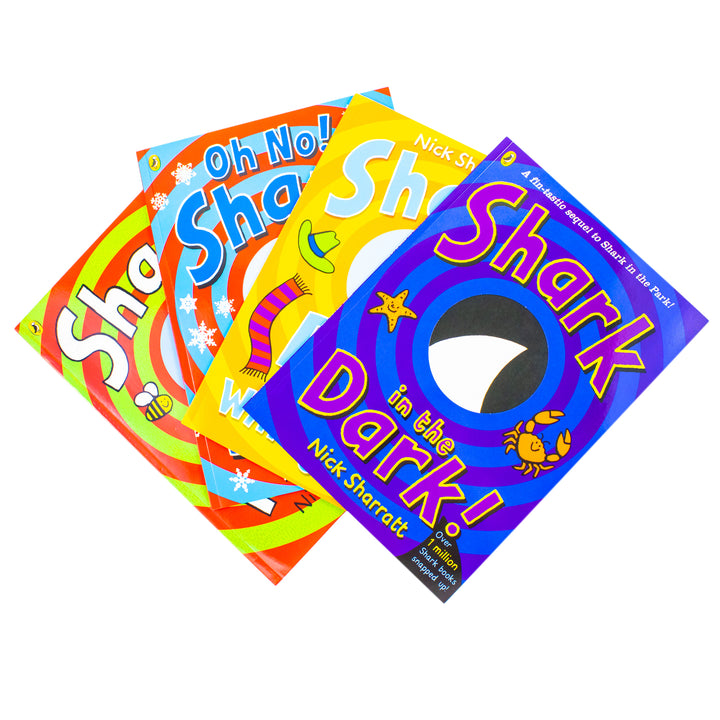 Shark in the Park Series 4 Books Collection Set by Nick Sharratt (Shark in the Park!, On a Windy Day!, Shark in the Dark!, Oh No! Shark in the Snow!)