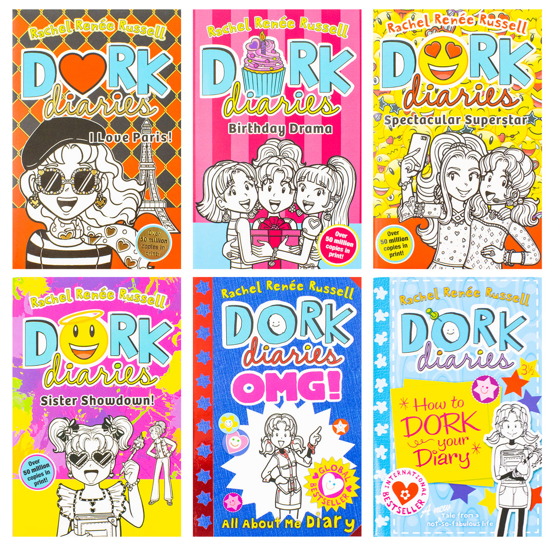 Dork Diaries Series 6 Books Collection Set (Birthday Drama!, Spectacular Superstar, I Love Paris!, Sister Showdown!, OMG!, How to Dork Your Diary) | Paperback