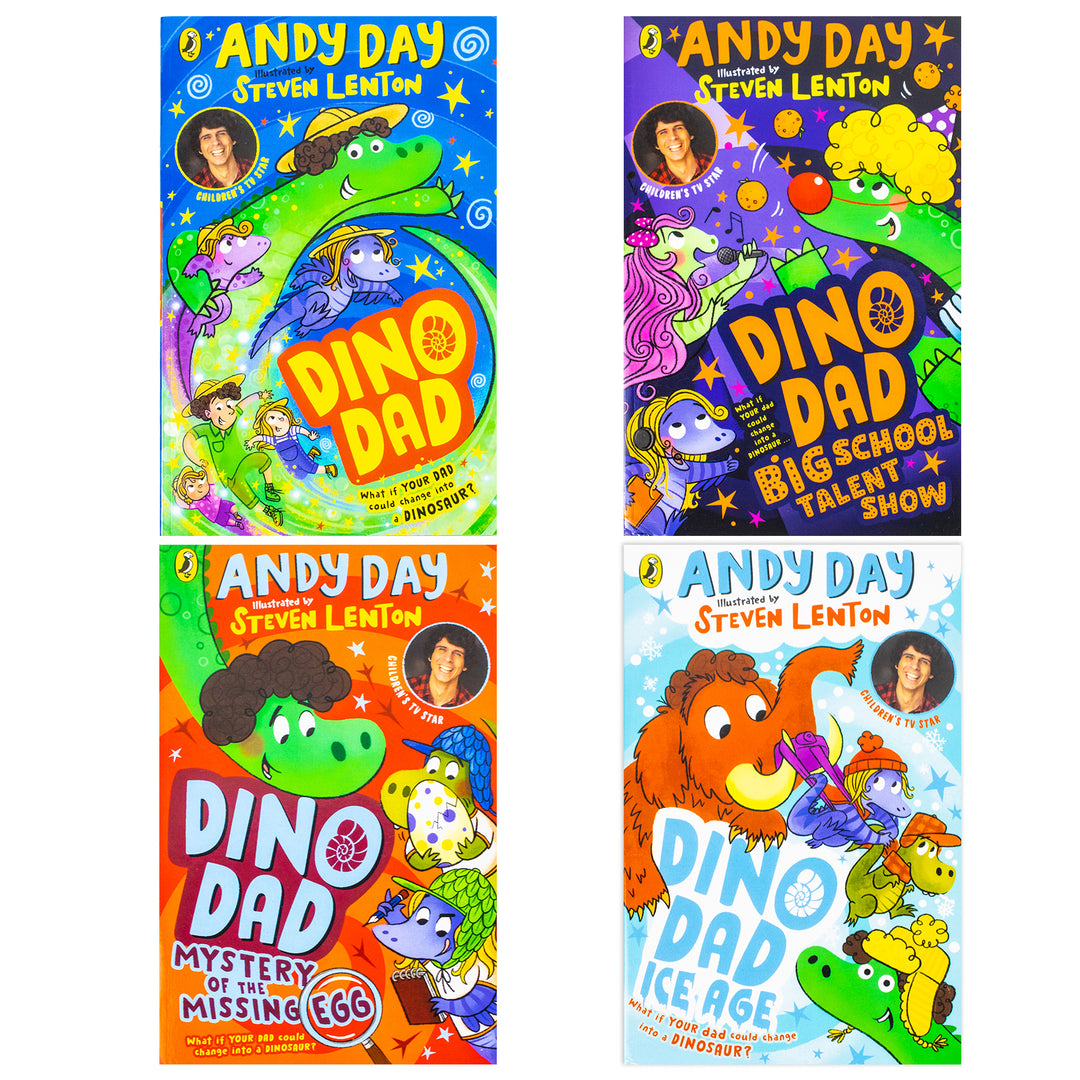 Dino Dad Series 4 Books Collection Set By Andy Day (Dino Dad, Ice Age, Big School Talent Show and Mystery of the Missing Egg) | Paperback