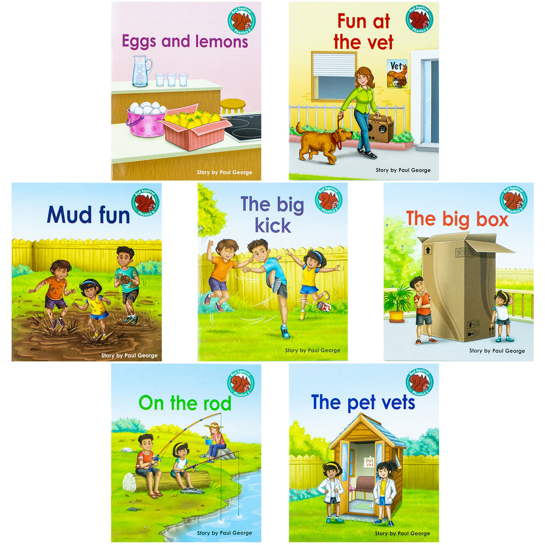 Red Squirrel Phonics Level 3 Collection 8 Books Set(The Big Kick, Nan And Pop, The Big Box, Fun at the vet, On the road, Mud Fun, Eggs and Lemons. The Pet vets)