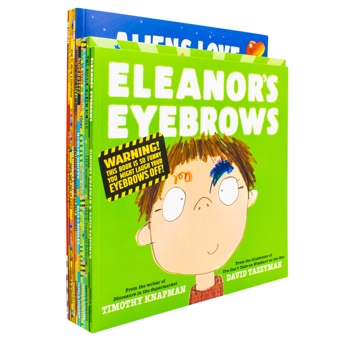 Humorous Children's Picture Books Collection Illustrated 10 Books Set (Aliens Love Dinopants, Superkitty, Three Ninja Pigs, Have You Seen My Giraffe?, Eleanor's Eyebrows, Too Many Bubbles & More...)