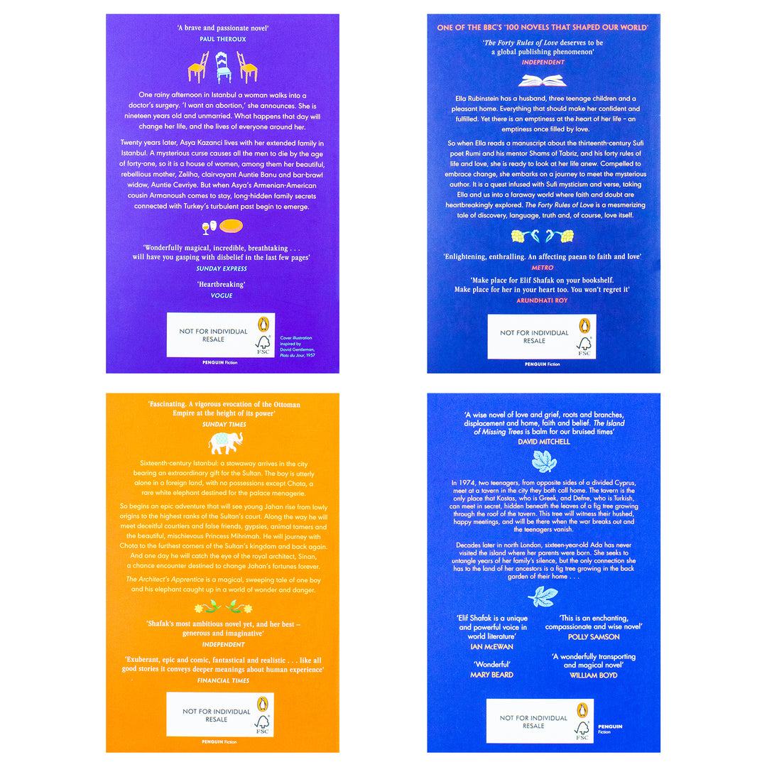 Elif Shafak 4 Books Collection Set (The Island Of Missing Trees,The Architect's Apperentice,The Bastard Of Istanbul,The Forty Rules Of Love)