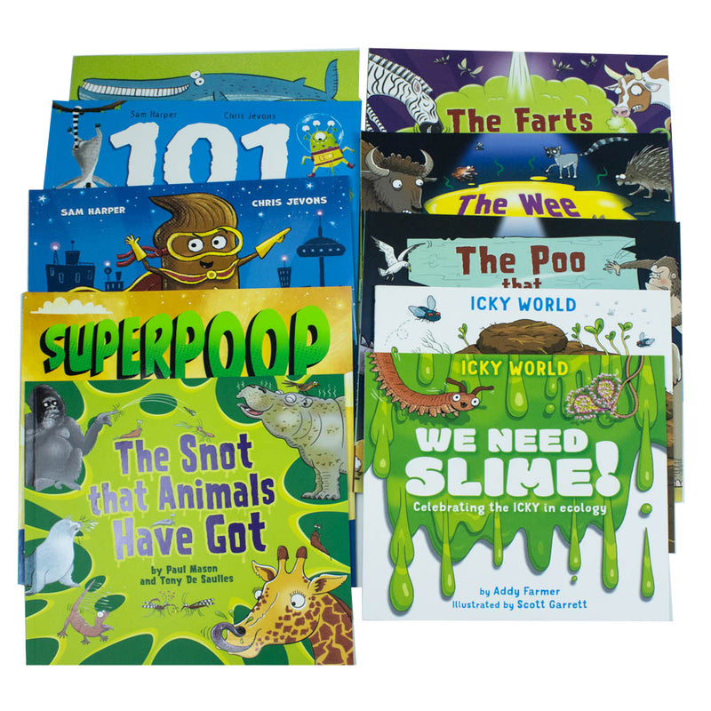 Superpoop 10 Picture Books Collection Set ( We Need Slime, We Need Poo, Poo That Animal, Wee That Animal, Farts That Animals, Snot That Animals, Superpoop Needs, Superpoop, 101 Bums, Does it Fart)