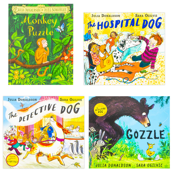Julia Donaldson 4 Books Collection Set (Monkey Puzzle, Gozzle, The Hospital Dog, The Detective Dog) | Paperback
