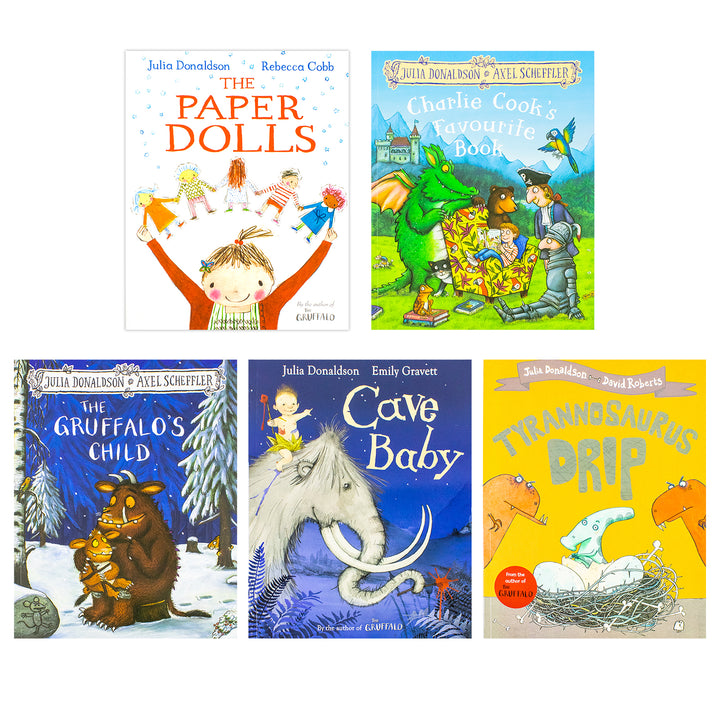 Julia Donaldson 5 Books Collection Set (The Paper Doll, Charlie Cook, The Gruffalo Child, Cave Baby, Tyrannosaurus Drip) | Paperback