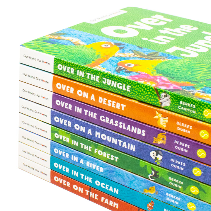 Our World Our Home Little Library 8 Board Book Collection Set by Marianne Berkes (Over on the Farm, in the Ocean, in a River, in the Forest, on a Mountain, in the Grasslands, on a Desert & in the Jungle)