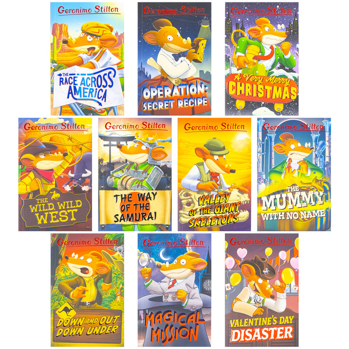 Geronimo Stilton: 10 Book Collection (Series 4) Box Set (Valentine's Day Disaster, The Race Across America, The Way of the Samurai, The Wild Wild ...