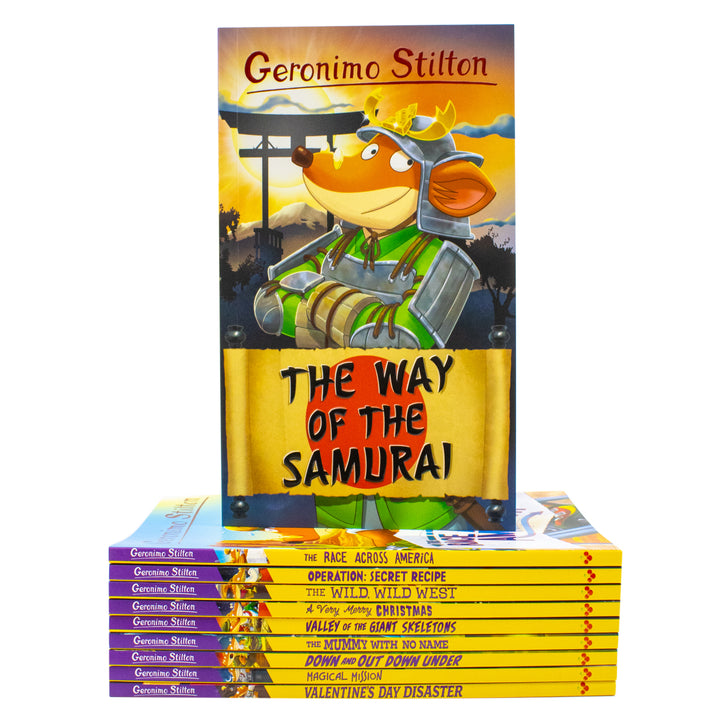 Geronimo Stilton: 10 Book Collection (Series 4) Box Set (Valentine's Day Disaster, The Race Across America, The Way of the Samurai, The Wild Wild ...