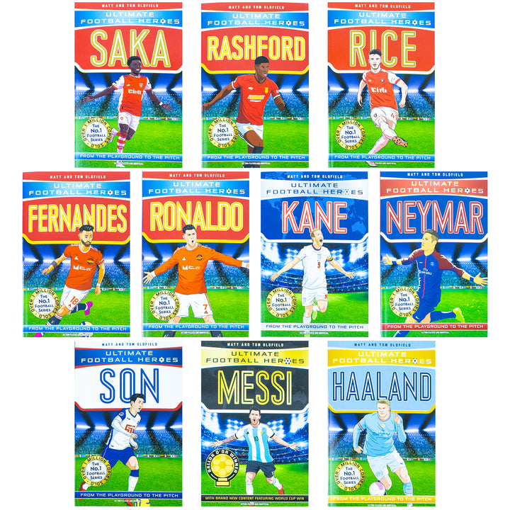 Ultimate Football Heroes Series 1 - 10 Book Set | Kids Football Biographies | Messi, Ronaldo, Haaland, Neymar, Son, Kane & More