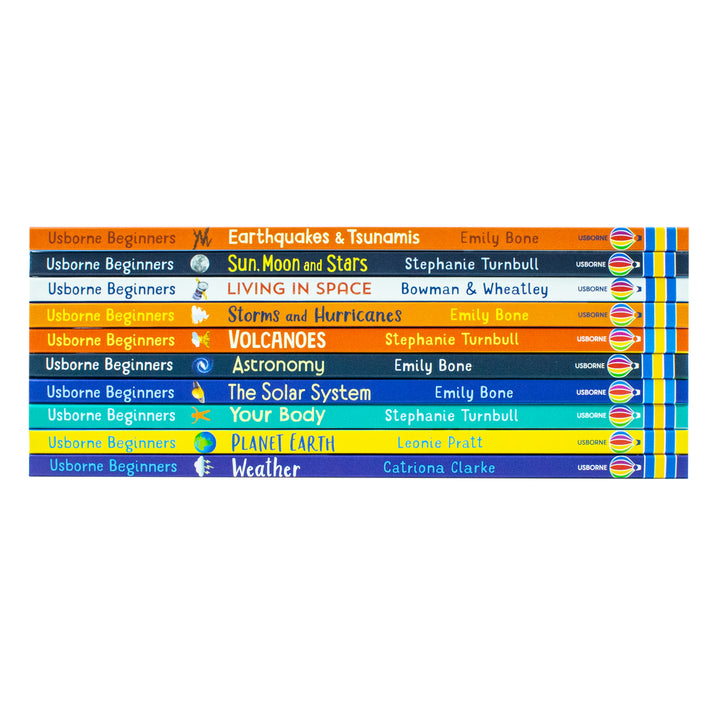 Usborne Beginners Science Series Collection 10 Books Box Set - Astronomy, Food Chains, Forces, Heat, Storms, Volcanoes, Sun, Moon & Stars for Kids