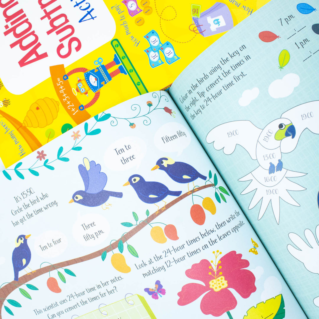 Maths Activity 4-Book Collection Set | Addition, Subtraction, Times Tables, Telling Time & Multiplication | Fun & Interactive Learning for 7+ years