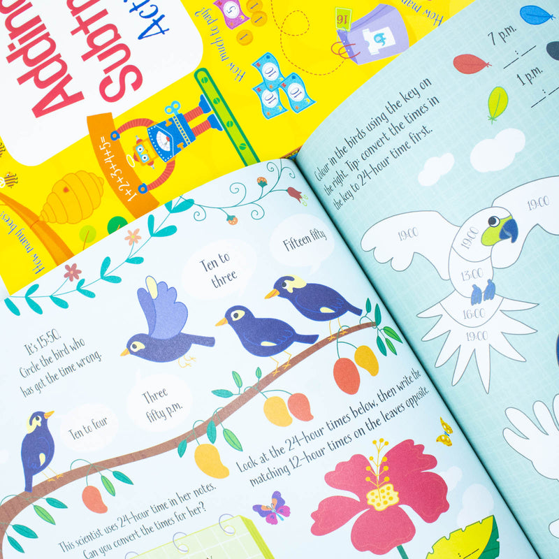 Maths Activity 4-Book Collection Set | Addition, Subtraction, Times Tables, Telling Time & Multiplication | Fun & Interactive Learning for 7+ years