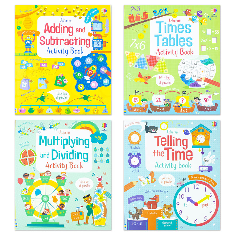 Maths Activity Set 4 Books Collection Set (Addition and subtraction, Times Tables, Telling the Time & Multiplying and dividing)