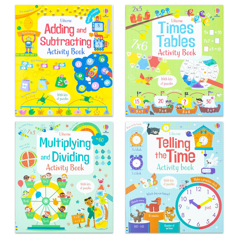 Maths Activity 4-Book Collection Set | Addition, Subtraction, Times Tables, Telling Time & Multiplication | Fun & Interactive Learning for 7+ years