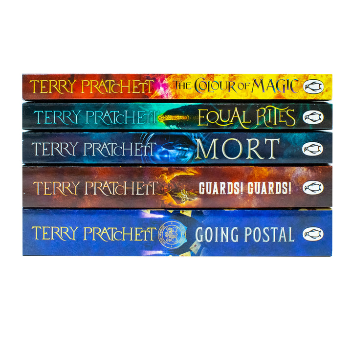 Terry Pratchett Discworld Novels 5-Book Collection Box Set: The Colour of Magic, Equal Rites, Mort, Guards! Guards! Going Postal – Fantasy Book Series