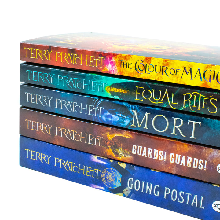 Terry Pratchett Discworld Novels 5-Book Collection Box Set: The Colour of Magic, Equal Rites, Mort, Guards! Guards! Going Postal – Fantasy Book Series