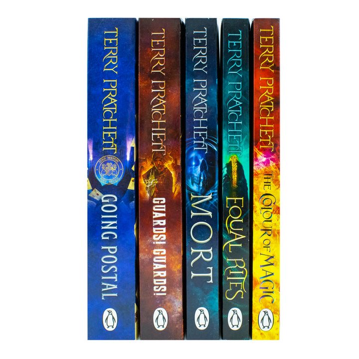 Terry Pratchett Discworld Novels 5-Book Collection Box Set: The Colour of Magic, Equal Rites, Mort, Guards! Guards! Going Postal – Fantasy Book Series