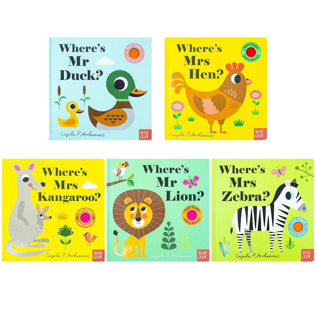 Felt Flaps and a Mirror Where's Series 5-Book Collection by Ingela P Arrhenius| Interactive Board Books for Kids| Fun Animal Stories & Preschool Books