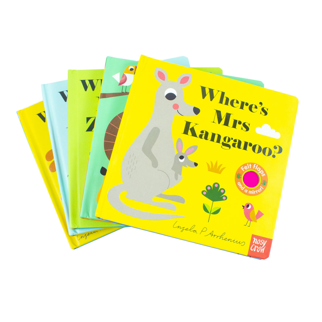 Felt Flaps and a Mirror Where's Series 5-Book Collection by Ingela P Arrhenius| Interactive Board Books for Kids| Fun Animal Stories & Preschool Books