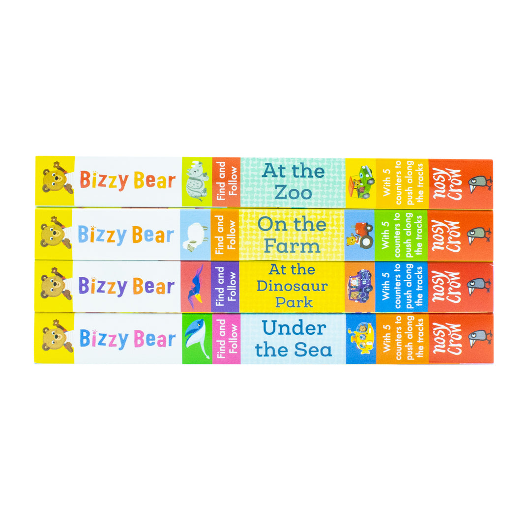 Bizzy Bear: Find and Follow Series 4 Books Set by Benji Davies – Interactive Board Books for Curious Little Readers | At The Zoo, On The Farm, At The Dinosaur Park and Under The Sea
