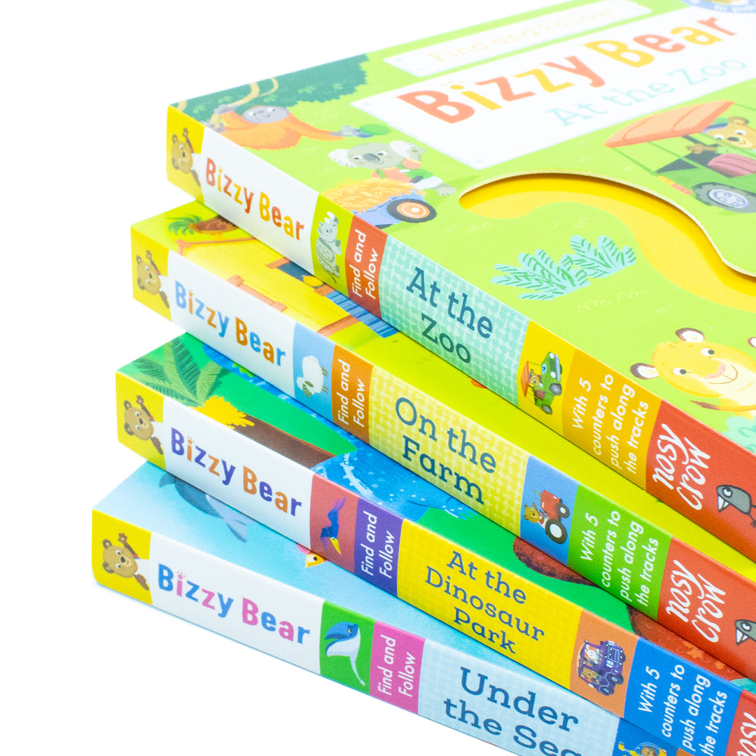 Bizzy Bear: Find and Follow Series 4 Books Set by Benji Davies – Interactive Board Books for Curious Little Readers | At The Zoo, On The Farm, At The Dinosaur Park and Under The Sea