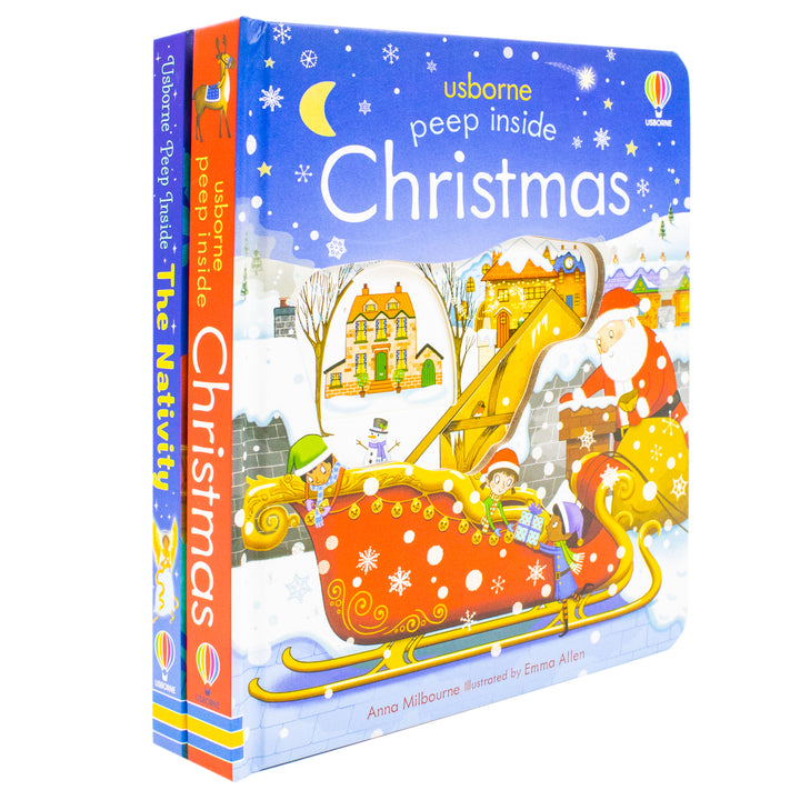 Peep Inside Christmas & Peep Inside Nativity 2 Books Collection Set by Anna Milbourne – Interactive Lift-the-Flap & Peek-Through (Hardback)
