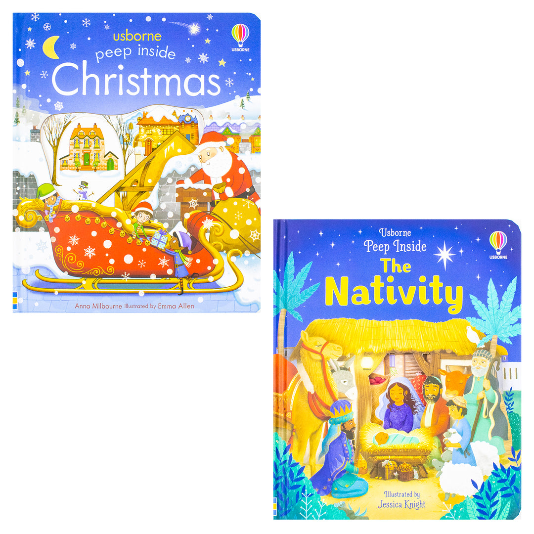 Peep Inside Christmas & Peep Inside Nativity 2 Books Collection Set by Anna Milbourne – Interactive Lift-the-Flap & Peek-Through (Hardback)