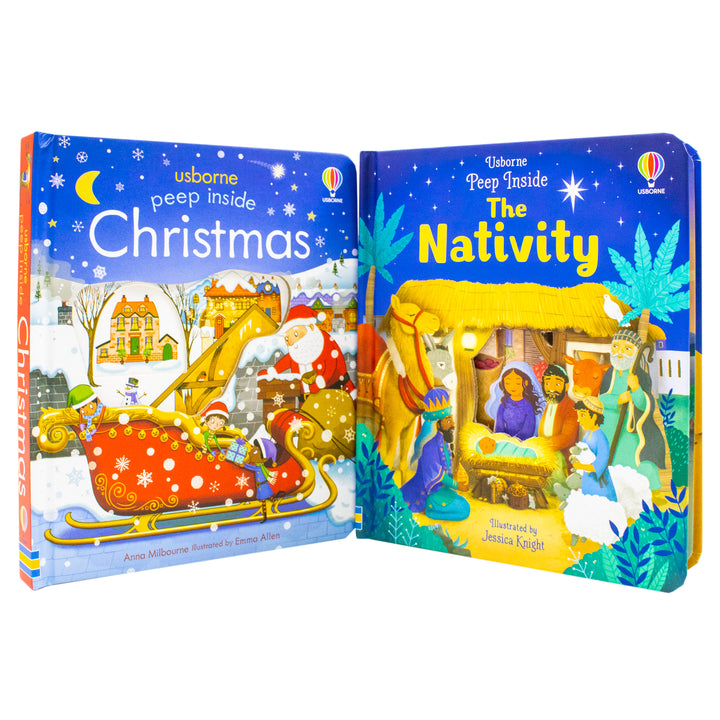 Peep Inside Christmas & Peep Inside Nativity 2 Books Collection Set by Anna Milbourne – Interactive Lift-the-Flap & Peek-Through (Hardback)