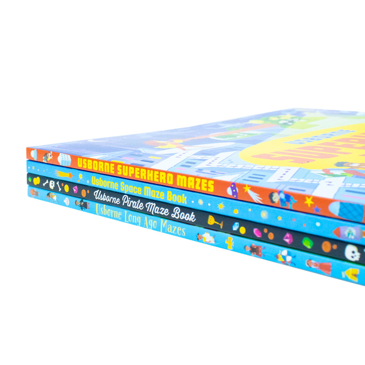 Usborne Maze Series 4-Book Collection Set by Sam Smith & Kirsteen Robson – Fun & Challenging Puzzle Books | Superhero, Pirate, Space & Long Ago Mazes