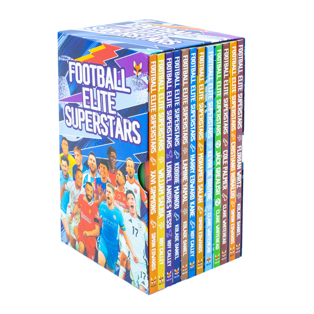 Football Elite Superstars 12 Books Box Set: Ronaldo, Messi, Salah, Harry Kane, Lamine Yamal, Kevin De Bryune, Kobbie Mainoo, Jack Grealish, Simmons, Wirtz, Palmer, Saliba