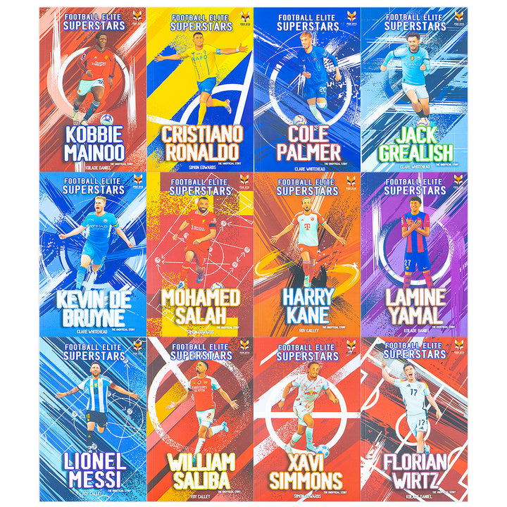 Football Elite Superstars 12 Books Box Set: Ronaldo, Messi, Salah, Harry Kane, Lamine Yamal, Kevin De Bryune, Kobbie Mainoo, Jack Grealish, Simmons, Wirtz, Palmer, Saliba