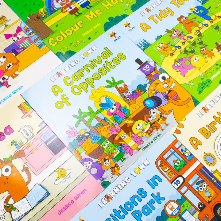 Learning Town 8 Books Collection Set By Jessica Wren (A Birthday Bash,The Letter Hunt,Colour Me Happy,Time To Get In Space And More)