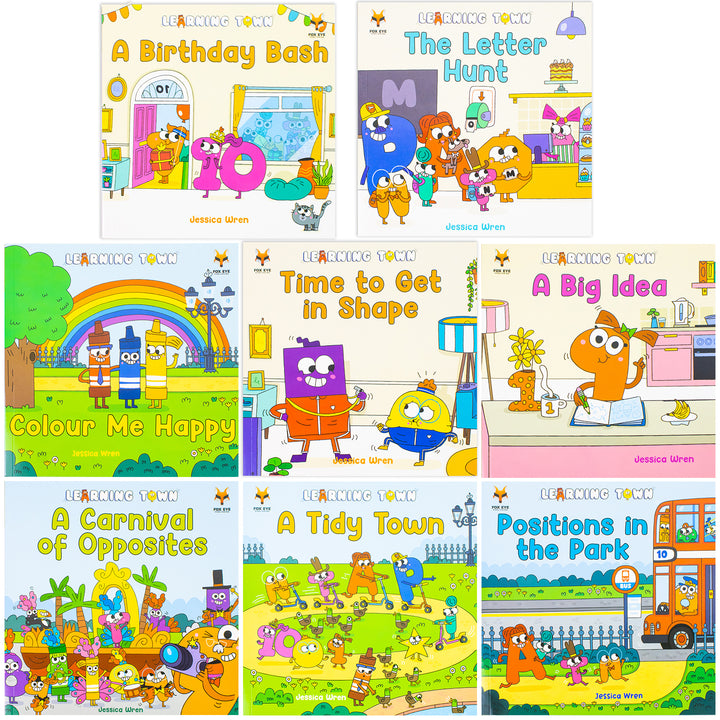 Learning Town 8 Books Collection Set By Jessica Wren (A Birthday Bash,The Letter Hunt,Colour Me Happy,Time To Get In Space And More)