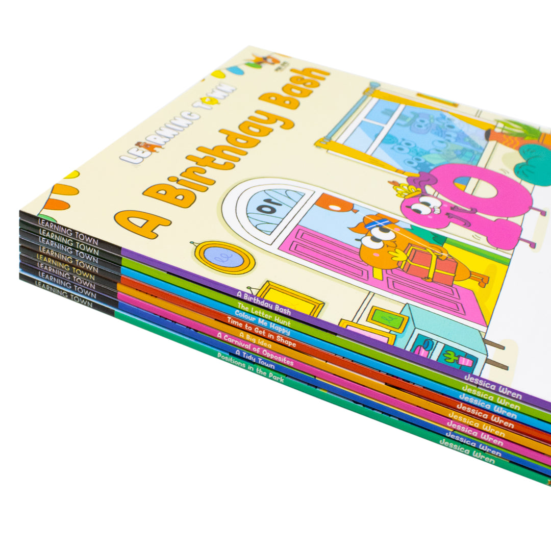 Learning Town 8 Books Collection Set By Jessica Wren (A Birthday Bash,The Letter Hunt,Colour Me Happy,Time To Get In Space And More)