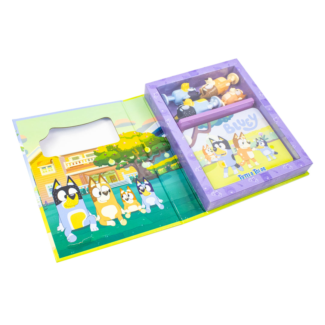 Bluey Tattle Tales Activity Book for Kids- 12-Page Illustrated Storybook with 4 figurines