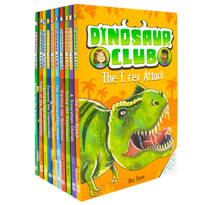 Dinosaur Club Series by Rex Stone 10 Books Collection Set by Ian Rankin (March of the Ankylosaurus, The T-Rex Attack, A Triceratops Charge, Avoiding the Allosaurus and 6 more) | Paperback