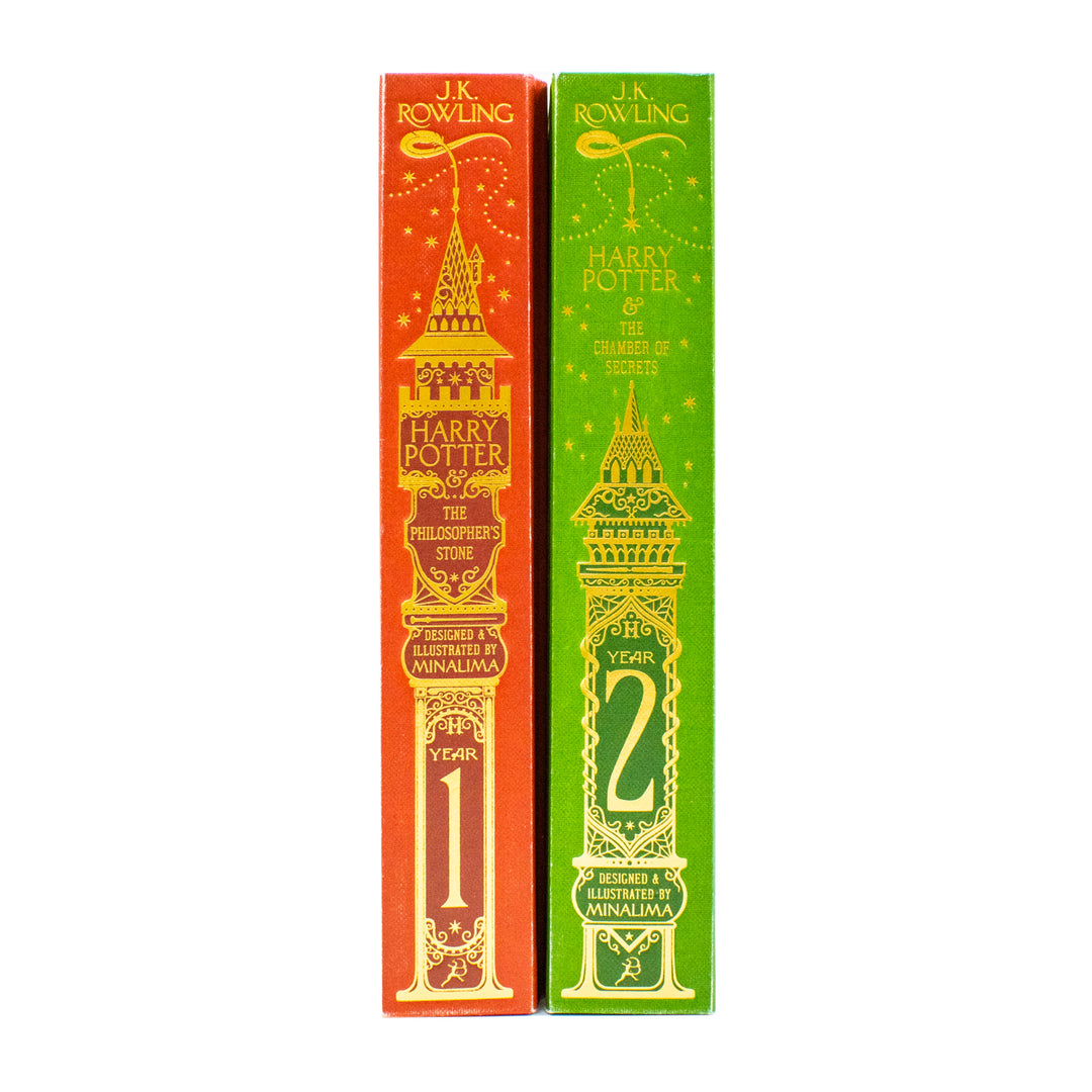 Harry Potter Mina Lima Edition Series Collection 2 Books Set by J.K. Rowling (The Chamber of Secrets and the Philosopher’s Stone)