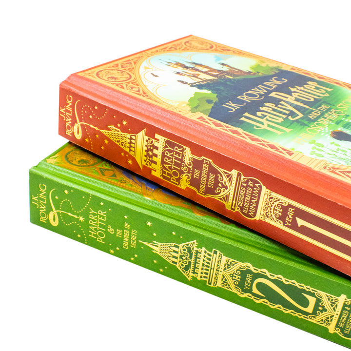 Harry Potter Mina Lima Edition Series Collection 2 Books Set by J.K. Rowling (The Chamber of Secrets and the Philosopher’s Stone)